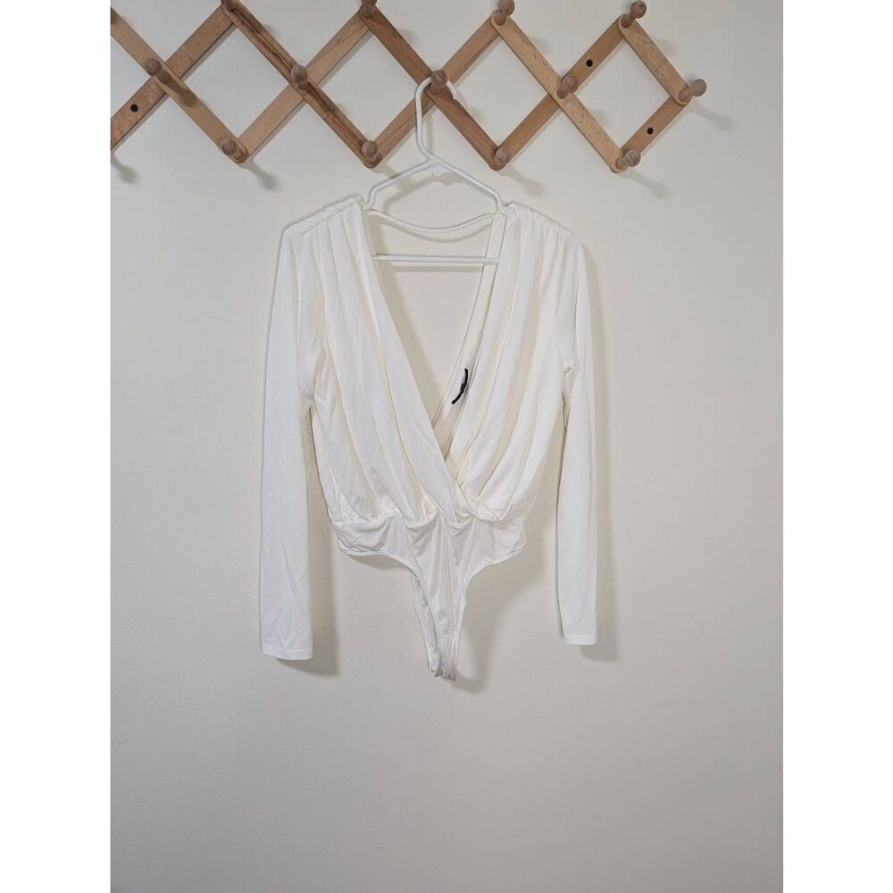 Lulus Total Favorite White Surplice Long Sleeve Bodysuit - Size M